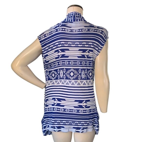 Derek Heart M Lightweight Vest Cardigan Blue White Aztec Tribal Pockets 109C - Picture 5 of 9